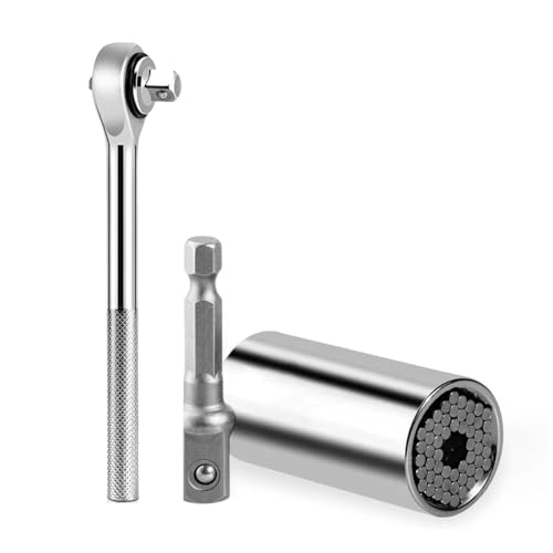 SteelFever 3 Stück Universal Socket Set, Universal Steckschlüssel, Steckschlüssel Bohrer Adapter mit Schraubenschlüssel, Geschenk für Männer, Vater/Vater, Ehemann, Freund (7-19mm)