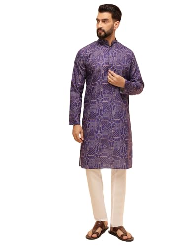 Image of SOJANYA Men's Multicolor Green Artistic Geometric Print Ethnic Wear Cotton Kurta