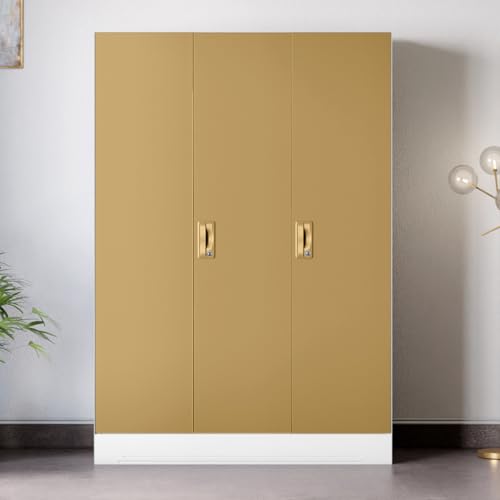 Image of Interio by Godrej Slimline XL 3 Door Steel Almirah (Matte Alpine White and Textured Iced Coffee) + 1 Year Warranty, Locker, 8 Shelves