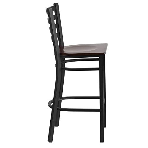 EMMA + OLIVER Taburete de Bar con Respaldo de Escalera en Metal Negro y Asiento de Madera Nogal Modelo EOH-YVEH-550061 miniatura 7