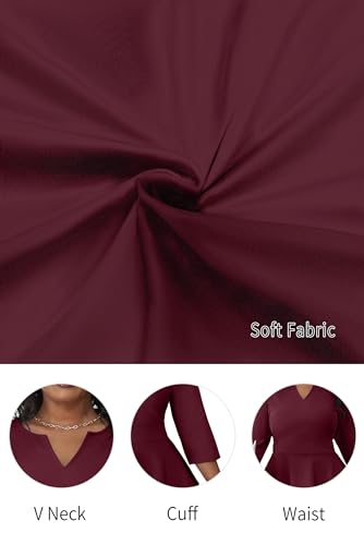 Image of Runwind Plus Size Dresses for Curvy Women, Work Church Professional Office Vintage Peplum Pencil Dress V Neck 3 /4 Sleeve
