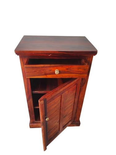 Image of Solid Sheesham Wood Shoe Rack with Door & Drawer Storage Cabinet | Wooden Shoe Stand Organizer for Entryway Bedroom Living Room | Multi Tier Footwear Storage Unit Brown Finish