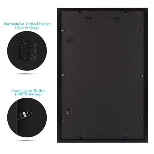 Image of Frametory, 16x24 Picture Frame with Mat for 12x18 Picture - High Definition Glass Wide Molding - Preinstalled Wall Mounting Hardware (Black, 1 Pack)