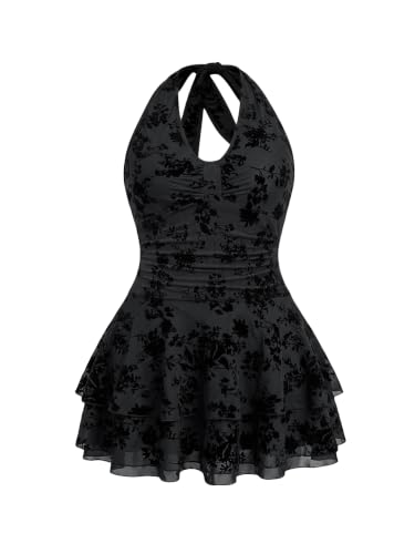 Image of BEAUDRM Women's Gothic Dress Y2k Grunge Punk Halter Short Dresses