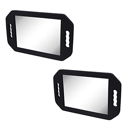Espejo de peluquería - (40.5 x 25 cm) Negro Espejo de Espuma con Doble Mango para Profesional del salón Barberos Peluqueros - Espejo de Barbero Fácil de Llevar y Sujetar (Pack de 2)