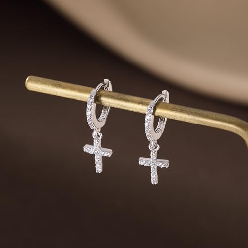 SLUYNZ Solid 925 Sterling Silver Cross Hoop Earrings for Women Teens Small CZ Hoop Earrings Huggie Drop4