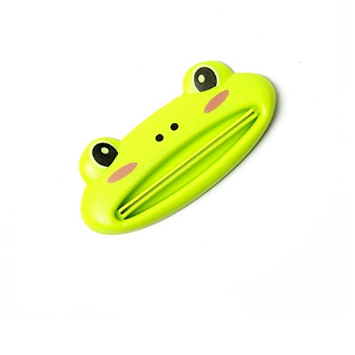 Euzbcv 歯磨き粉チューブ絞り器ディスペンサー、漫画動物プラスチック歯磨き粉ディスペンサー、歯磨き粉チューブ絞り器ローリングホルダー(カエル)