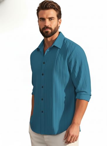 Image of Amazon Brand - INKAST Men's Casual Button Down Shirts Long Sleeve Linen Shirt Fashion Textured Beach Summer Shirt