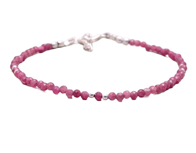 Bracelet en rubis véritable et argent 925, joaillerie fine minimaliste