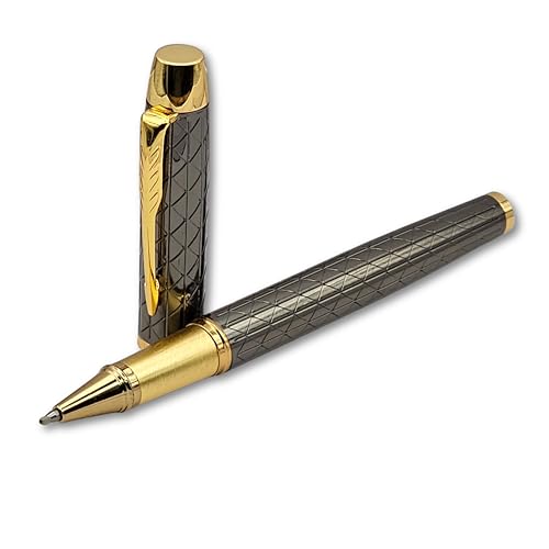 Image of Venti Gold Trim Roller Ball Pen| Black Body Color | Ink Color - Black | Novel Gifts For Professionals | Premium Pens For Personal & Professional Use | Return Gift | (116, RollerBall Pen)