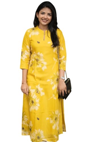 Image of Sun Fashion And Lifestyle Rayon Printed Straight Calf Length Kurta for Women | Kurti (KT69 Yellow)