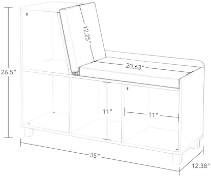 RiverRidge Kids Reading Nook and White Cubby Storage Bench with Comfy Cushioned Seat and Cubbies Toy Organizer, White With Red Bins