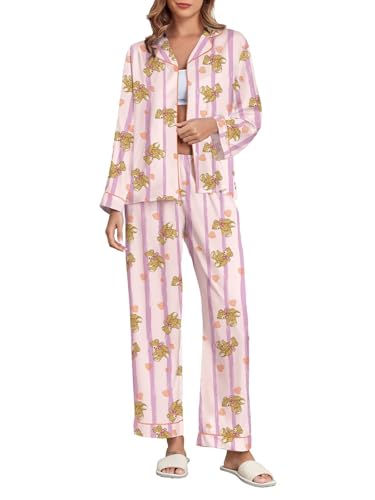 Image of Brosloth Women's Silk Satin Pajamas Pjs Sets Cute Lace Pattern Two Piece Loungewear Set Button Up Pajamas Sleepwear Black