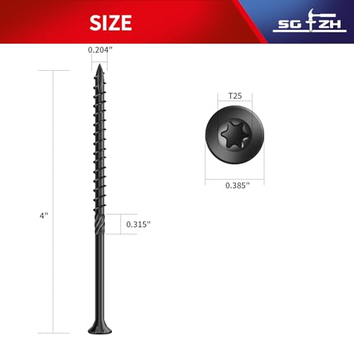 Image of #10 x 4 Inch Deck Screws (45Pcs) 1lb. Carbon Steel, Black, Flat Head, Rust Resistant epoxy Coated, with T25 Star Bit