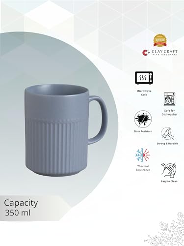 Image of Clay Craft Fine Ceramic Crimson Microwave Safe Coffee & Milk Mug, 350Ml, 1 Piece, Blue, Mug for Coffee, Ideal for Gifting, Perfect for Home & Office