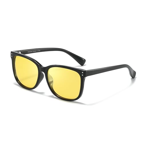 Image of Myiaur Women's Polarized Night Driving Glasses, Anti-Glare Yellow Lens | Nighttime Driving Glasses Boost Low Light Vision, UV400 Protection, Lightweight Frame For Night Driving, Rain & Fog