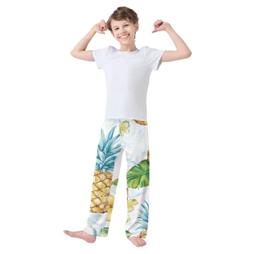 Aloha Pineapples Boys Long Pants Soft Trousers Elastic Waist Kids Lounge Bottoms with Pockets S-XL3