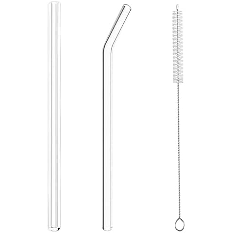 YOGURTCK 2pcs Reusable Clear Glass Drinking Straws, 7.88" x 8MM, Set of 1 Straight and 1 Bent with 1 Cleaning Brushes, Perfect for Smoothies, Milkshake, Frozen Drinks, Tea, Juice, Coffee Cover