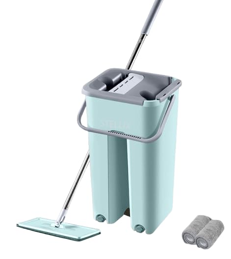 Moppers for Cleaning Floor| Mop Bucket for Home & Kitchen| Flat Mop with Telescopic Mopping Stick| Floor Cleaners Pocha Mob for Wet & Dry Cleaning Supplies with 2 Microfiber Pad| Small Green