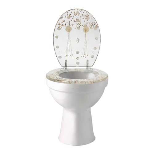 Shikiy Modern Transparent Resin Toilet Seat, Toilet Seat Sea Shell Resin Silent Close Toilet Silver Hinges Bath Accessories Resin Toilet Seat for U/V Shape Transparent