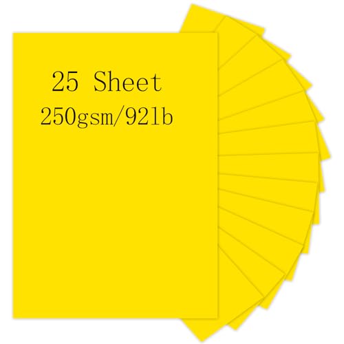 Pinovk - Cartulina amarilla, 25 hojas de papel de 8.5 x 11 pulgadas de grosor, 250 g/m²/90 libras, papel de impresora para Halloween, Navidad, invitaciones, manualidades, tarjetas de bricolaje,