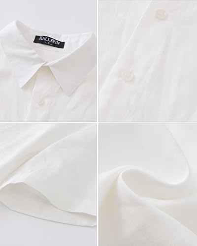 Kallspin Men's 100% Linen Button Down Shirts Casual Short Sleeve Tops Collared Summer Beach Shirts4