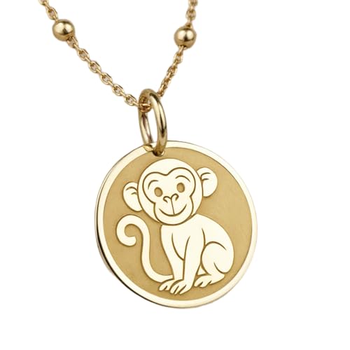 Collar de plata de ley 925 del mono con baño de oro y cadena de 45 cm 1