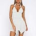 Women's Summer Halter Tie Back Bodycon Mini Dress Sexy Deep V Neck Pleated Ruffle Party Cocktail Short Dresses White