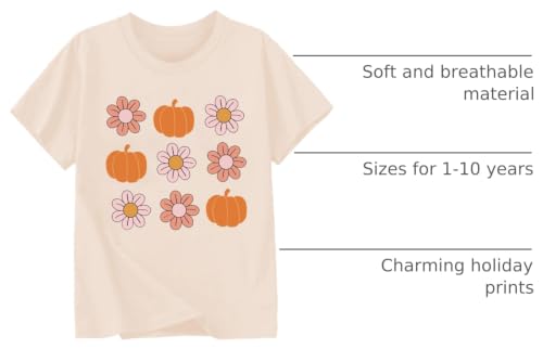 Image of Toddler Girls Thanksgiving Shirts Turkey Pumpkin T Shirt Cotton Short Sleeve Halloween Tops 1-10 Years