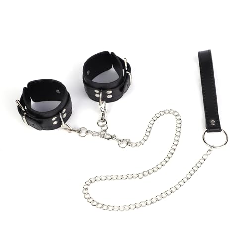 Kutocesy Manette Sexishop in Pelle con Catena di Trazione Manette Regolabili con Spugna Accessori per Bondage per Giochi di Ruolo Adatti per Restrizioni SM per Adulti Coppie (B)