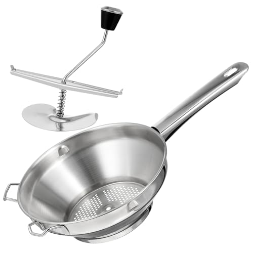 FONDOTIN Presse-purée Manuel en Inox, Moulin à Purée Robuste pour Pommes de Terre et Légumes Variés, Adapté la Préparation Cuisine Familiale et Professionnelle