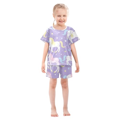 Summer Pajama Set Unicorn Purple, Short Sleeve Sleepwear Nightwear3