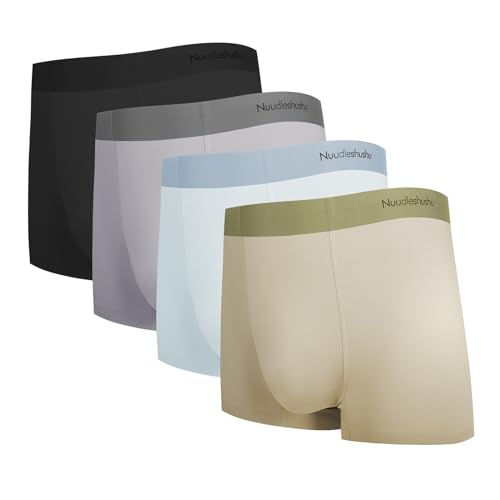 Nuudleshushu Men's Boxer Briefs, Short Leg Seamless Boxer Briefs, Men's Briefs, Silk Lining Boxer Briefs, 4-Pack (US, Alpha, Large, Regular, Regular, lime green,light gray,light blue,dark gray)
