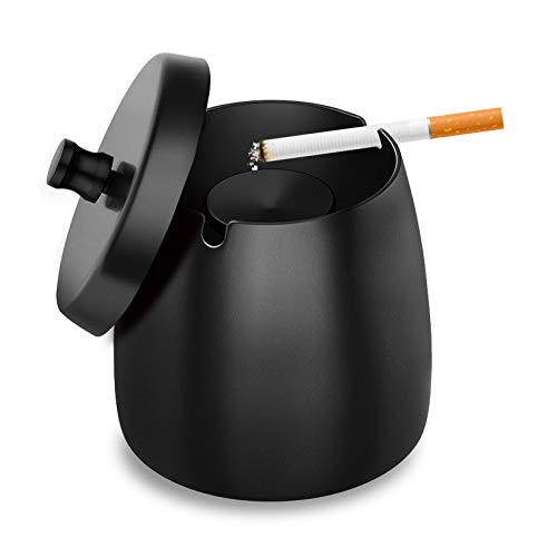 Cottonix wind aschenbecher für draußen, Aschenbecher mit Deckel aus Edelstahl innenaschenbecher mit rutschfestem Boden Tragbarer aschenbecher für Garten und Balkon Cover