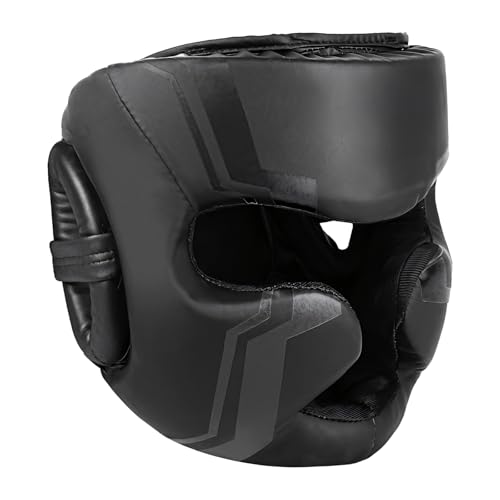 yeeplant Protector Head Adjustable Pu Leather, Boxing Headgear, Training and Competitions for Gear Protective, Black, Size L (57-65 Cm/22.4-25.5 in)