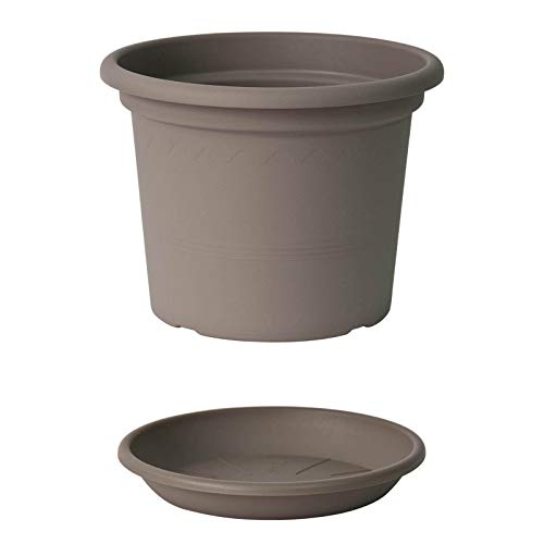 Euro3plast Geo Blumentopf mit Untersetzer 12 Größen und 9 Farben zur Wahl (35 cm, Taupe)