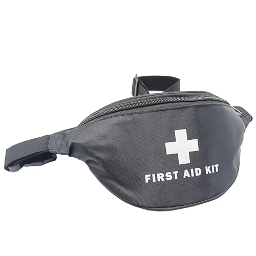 Image of First Aid Fanny Pack First Aid Bag Red Travel Rescue Bag Empty Pouch First Responder Storage Compact Survival Medicine Bag Pocket Container for Car Home Outdoors, Black, 11 inches x 3.5 inches x 5.5