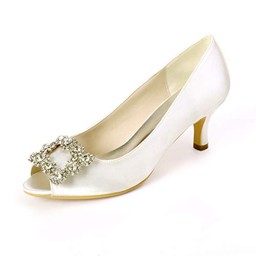 Women's Peep Toe Wedding Shoes for Bride Low Heels Bridal Shoes Satin Evening Party Pumps Sandals