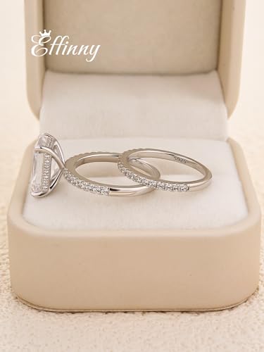 4.0ct Radiant Cut Engagement Ring Set,Rectangle Crushed Ice D Color 925 Sterling Silver Bridal Ring Set with Half Eternity Wedding Band4