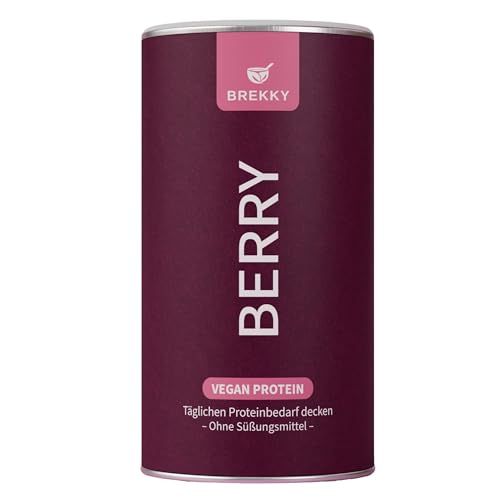 BREKKY – Berry Protein Shake – Veganes Proteinpulver ohne Süßungsmittel - 100% natürliche Zutaten – Protein Vegan ohne Zucker & Sucralose – Pflanzliches Eiweiß für Shake, Frühstück & Workout
