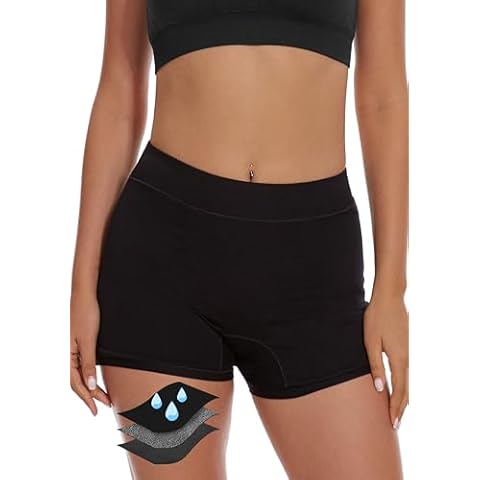 YESWEL Overnight Period Shorts For Women, Leak-proof, Heavy Flow, Menstrual Absorbent Boyshorts (Medium, Black) Cover