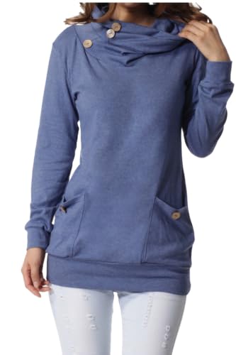 Image of PrinStory Sweatshirts For Women UK Cowl Neck Jumpers (Blue, XL)