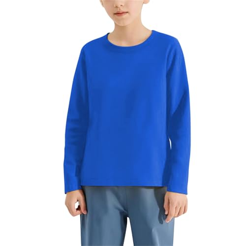 Boys Girls Long Sleeve Shirt Soft Cotton Tees Kids Solid Basic Crewneck T-Shirts Top Teens Boys Comfort Fall Clothes