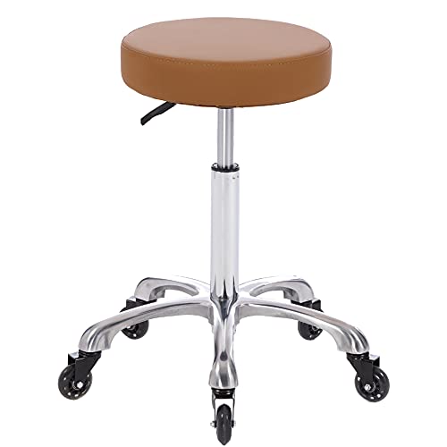 Image of Rolling Salon Stool Swivel Chair with Wheels Height Adjustable Hydraulic for Hair Salon Beauty Facial Massage Spa Tattoo Medical Home Office (Camel)
