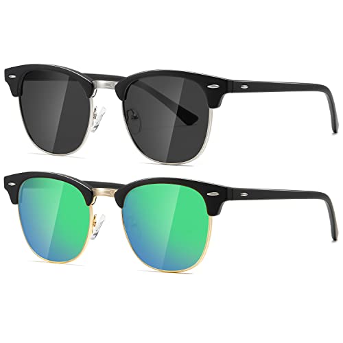 Image of AEVOGUE Semi Rimless Polarized Sunglasses for Women Men, AE0369 2 Pack | Retro, UV Protection, Driving Travel Outdoor, Lightweight Frame, Value Set