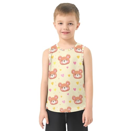 J JOYSAY Cartoon Bear Heart Beige Boys Tank Top Sleeveless Muscle Shirts Quick Dry Kids T-Shirts 3-15T2