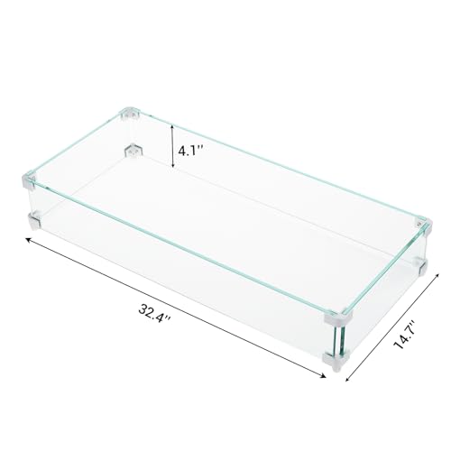 Fire Pit Wind Guard, 29 x 13 x 4.5Inch Glass Wind Guard, Rectangular Glass Shield, 0.3" Thick Fire Table, Clear Tempered Glass Flame Guard, Fire Pit Glass Wind Guard