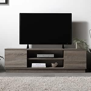 110cm幅 グレージュ 43型対応 壁置き 扉付き 収納 可動棚 お客様組立 Velsta ヴェルスタ