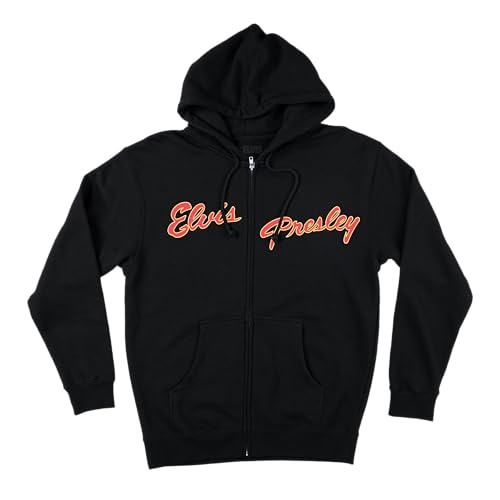Elvis Presley Uni Offizieller Merch Foto-Kapuzenpullover mit Reißverschluss auf der Rückseite Schwarz Large