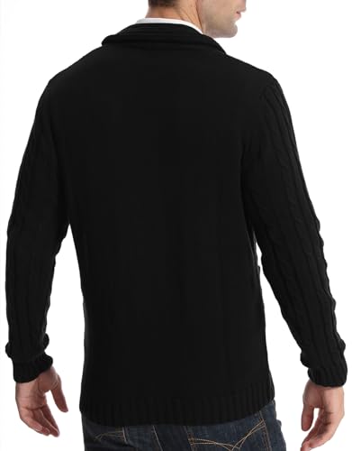 Suwangi Men's Cardigan Sweater Cable Knitted Shawl Collar Cardigans for Men V Neck Long-Sleeve Button-Down Slim Fit Sweater2